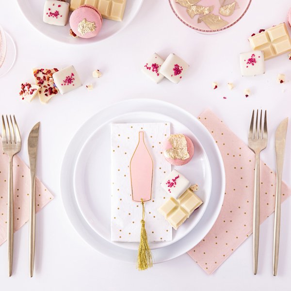 Platzierungskarten - Prosecco - Pink/Gold - 6er-Pack