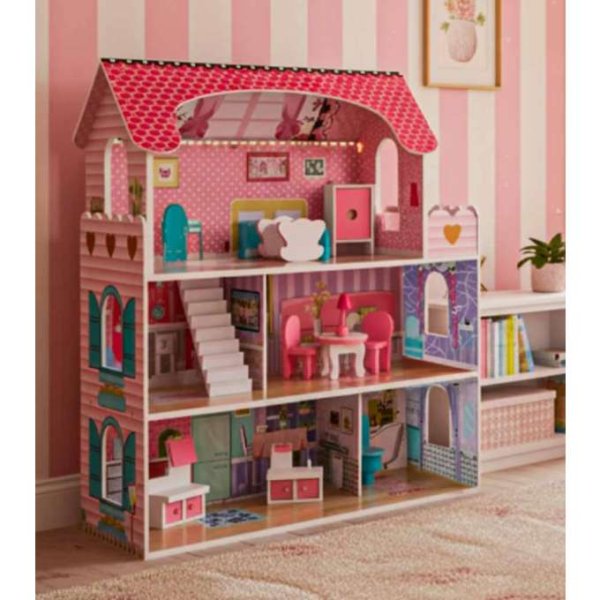 Puppenschrank aus Holz, 70 cm, rosa, mit LED-Beleuchtung - Selbstmontage Puppenschrank aus Holz, 70 cm, rosa, mit LED-Beleuchtung - Selbstmontage