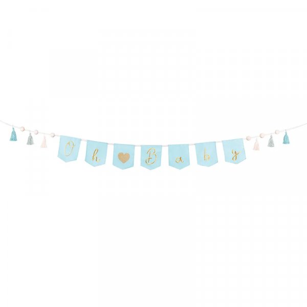 Wimpel mit Quasten - Oh Baby - Hellblau/Gold