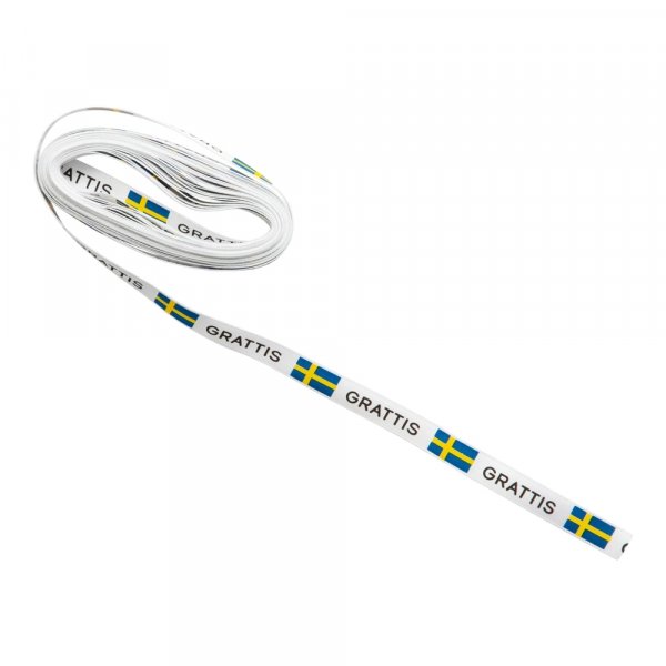 Seidenband - Schweden - Weiß mit schwedischer Flagge - 5 m Seidenband - Schweden - Weiß mit schwedischer Flagge - 5 m