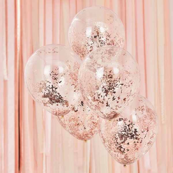 Konfetti-Luftballons - Schimmer - Rosgold - 5er-Pack