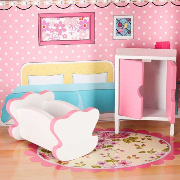 Puppenschrank aus Holz, 70 cm, rosa, mit LED-Beleuchtung - Selbstmontage Puppenschrank aus Holz, 70 cm, rosa, mit LED-Beleuchtung - Selbstmontage
