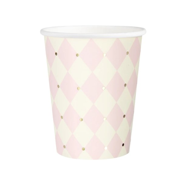 Pappbecher - Kariert - Rosa/Gold - 6er-Pack Pappbecher - Kariert - Rosa/Gold - 6er-Pack
