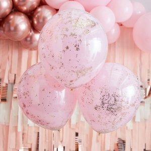Konfetti-Luftballons - Doppellagig - Rosa/Ros�gold - 3er-Pack