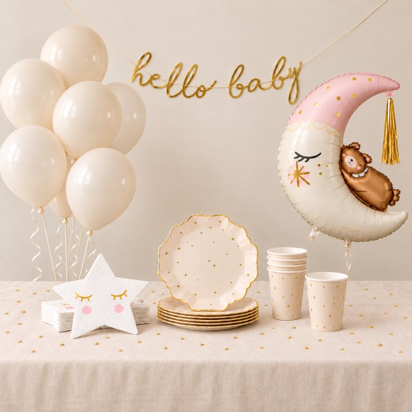 Babyparty-Set - Beige mit Sternen - 6 Personen Babyparty-Set - Beige mit Sternen - 6 Personen