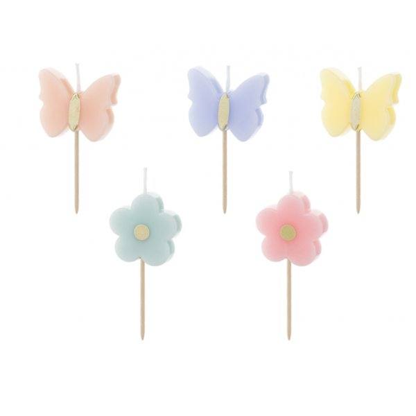 Kuchenkerzen - Schmetterlinge/Blumen - 5er-Pack