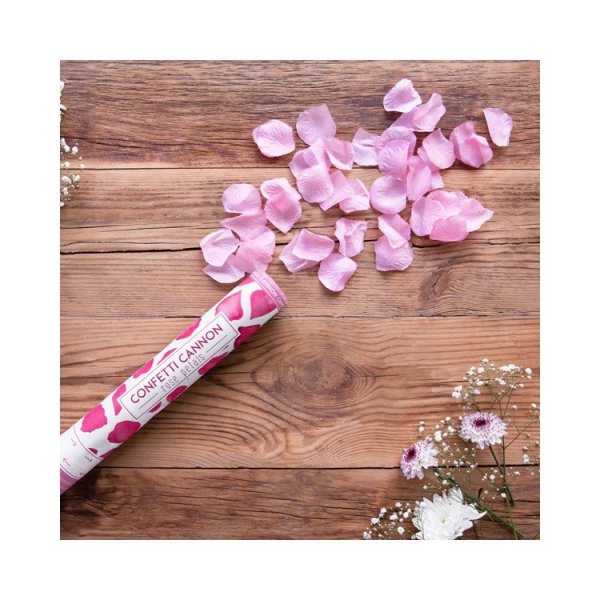 Konfettikanone mit Rosenblättern, rosa Konfettikanone mit Rosenblättern, rosa