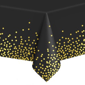 Tischdecke - Kunststoff - Schwarz mit goldenen Punkten - ca. 1,4 x 2,7 m Tischdecke - Kunststoff - Schwarz mit goldenen Punkten - ca. 1,4 x 2,7 m