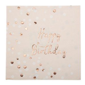 Happy Birthday Servietten - Roségold - 16er-Packung Happy Birthday Servietten - Roségold - 16er-Packung