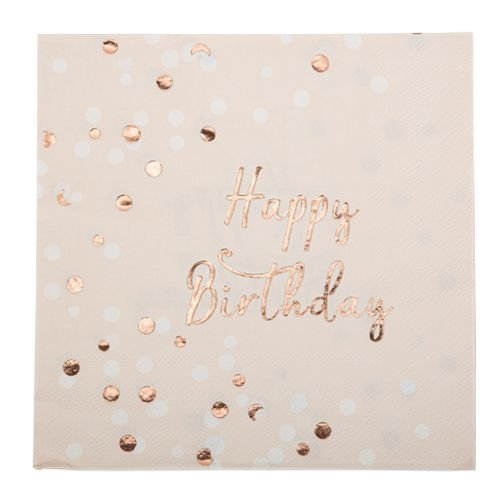 Happy Birthday Servietten - Ros�gold - 16er-Packung