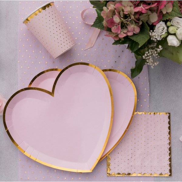 Kleine Servietten - Gepunktet mit Goldrand - Rosa