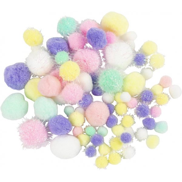 Pompons - Pastellfarben - Dia. 15-40 mm - 62 g Pompons - Pastellfarben - Dia. 15-40 mm - 62 g