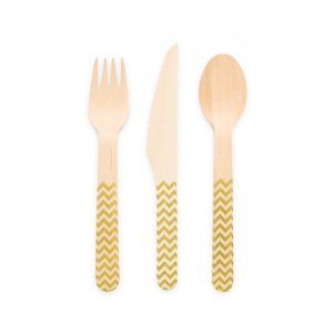 Holzbesteck - Gold - 18er-Packung / 6 Gedecke Holzbesteck - Gold - 18er-Packung / 6 Gedecke