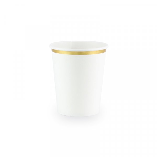 Pappbecher - Wei mit Goldrand - 6er-Pack