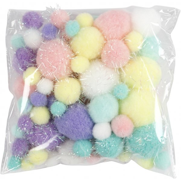 Pompons - Pastellfarben - Dia. 15-40 mm - 62 g Pompons - Pastellfarben - Dia. 15-40 mm - 62 g
