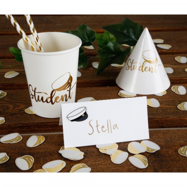 Partyhte - Student - Wei/Gold - 4er-Pack