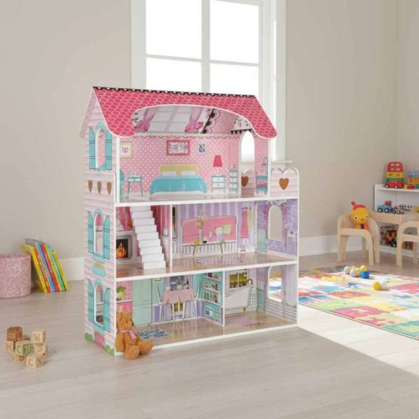 Puppenschrank aus Holz, 70 cm, rosa, mit LED-Beleuchtung - Selbstmontage Puppenschrank aus Holz, 70 cm, rosa, mit LED-Beleuchtung - Selbstmontage