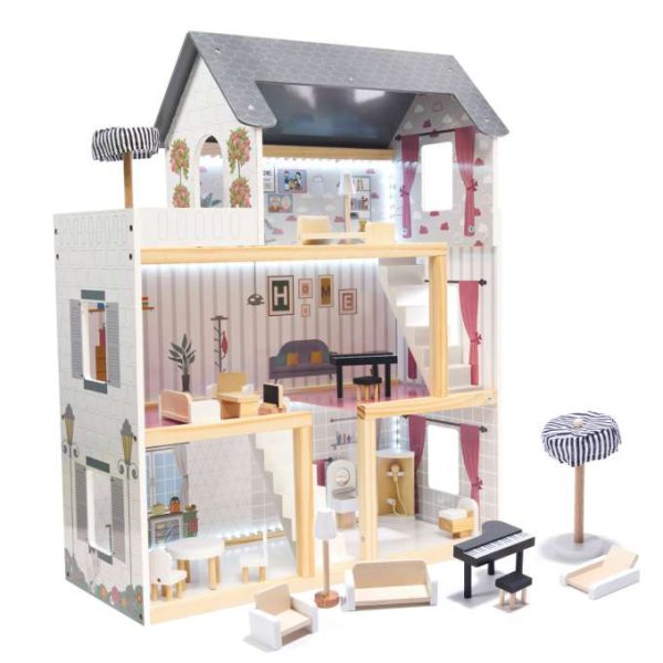 Puppenschrank aus MDF mit LED-Beleuchtung, 78 cm, weiß, inklusive 16 Möbelteilen - Bausatz Puppenschrank aus MDF mit LED-Beleuchtung, 78 cm, weiß, inklusive 16 Möbelteilen - Bausatz