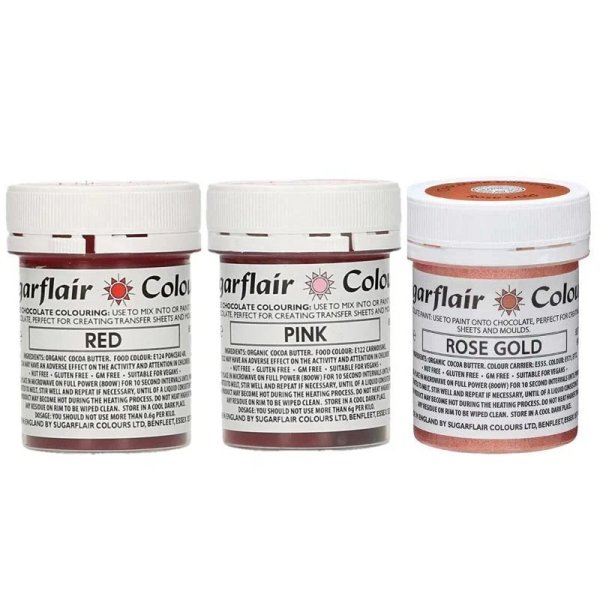 Schokoladenfarben-Set - 3 Rosatöne - 3 x 35 g - Sugarflair Schokoladenfarben-Set - 3 Rosatöne - 3 x 35 g - Sugarflair