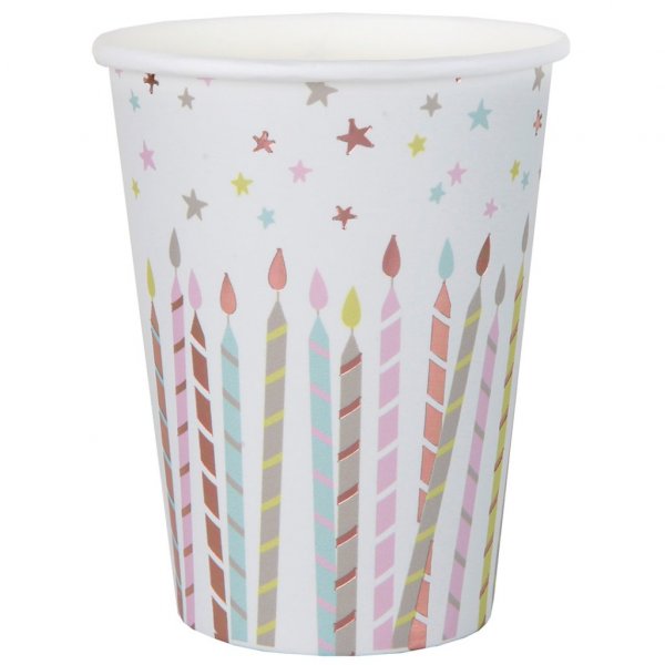 Pappbecher - Happy Birthday - Pastell/Ros - 10er-Pack