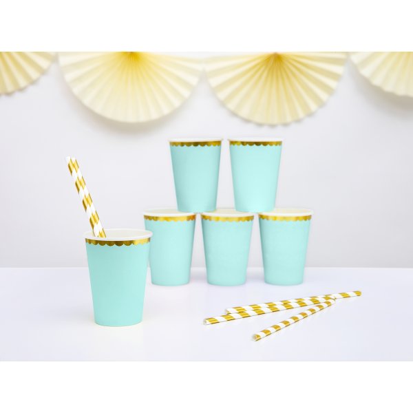 Pappbecher - Mint - Goldrand - 6er-Pack