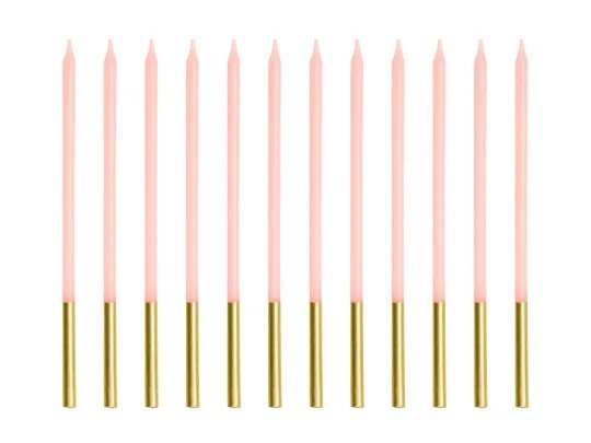 Lange Kuchenkerzen - Rosa/Gold - 14 cm - 12 Stück Lange Kuchenkerzen - Rosa/Gold - 14 cm - 12 Stück