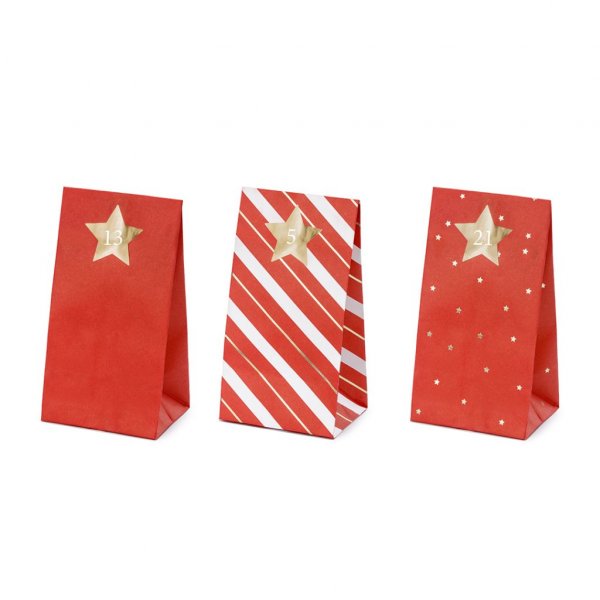 Adventskalender - 24 Beutel - Rot-Gold-Mix