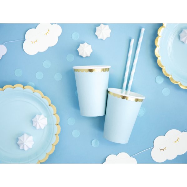 Pappbecher - Hellblau - Goldrand - 6er-Pack