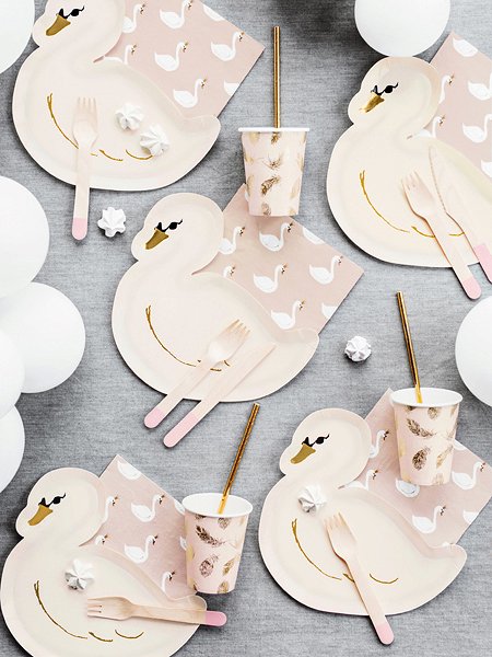Pappbecher - Goldfedern - Lovely Swan - 6er-Pack