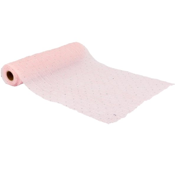 Tischläufer aus Stoff - Rosa mit silbernen Steinen - 28 cm x 3 m Tischläufer aus Stoff - Rosa mit silbernen Steinen - 28 cm x 3 m