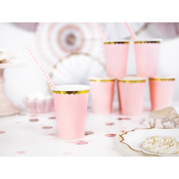 Pappbecher - Rosa - Goldrand - 6er-Pack