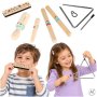 Musikinstrumentenset aus Holz für Kinder mit Triangel, Rhythmusstäben, Mundharmonika und Guiro Musikinstrumentenset aus Holz für Kinder mit Triangel, Rhythmusstäben, Mundharmonika und Guiro