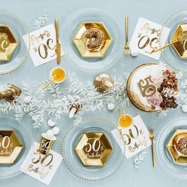 Dessertteller - 50. Geburtstag - Wei/Gold - 6er-Pack
