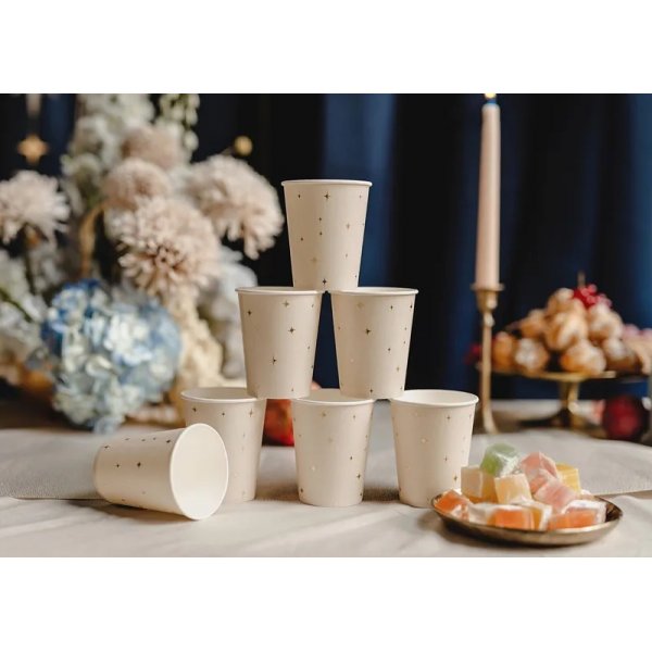 Pappbecher - Beige mit goldenen Sternen - 6er-Pack Pappbecher - Beige mit goldenen Sternen - 6er-Pack