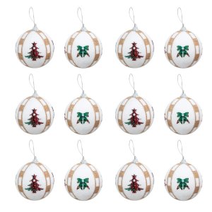 Weihnachtskugeln - 12er-Pack - Weihnachtsbaummotiv - Wei�/Gold/Gr�n/Rot