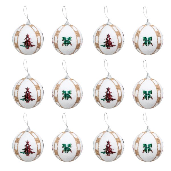 Weihnachtskugeln - 12er-Pack - Weihnachtsbaummotiv - Wei�/Gold/Gr�n/Rot