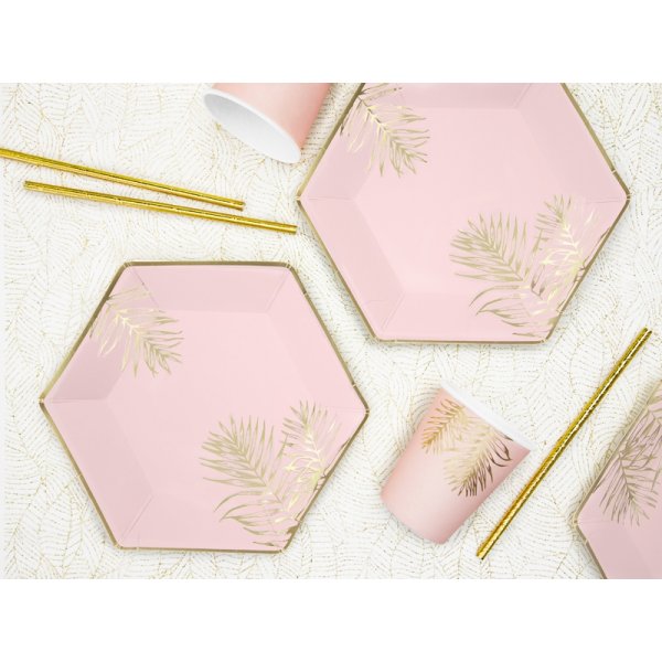 Pappteller - Bltter - Rosa/Gold - 6er-Pack