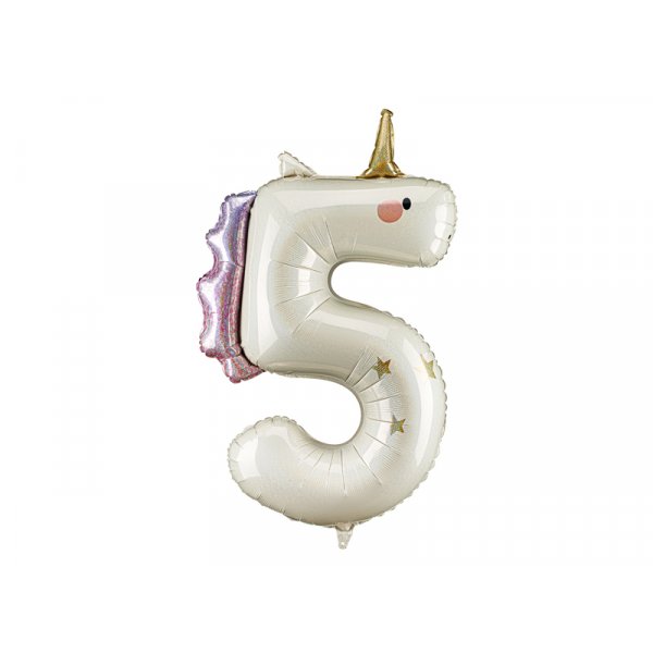 Folienballon Nummer 5 Einhorn - Mix