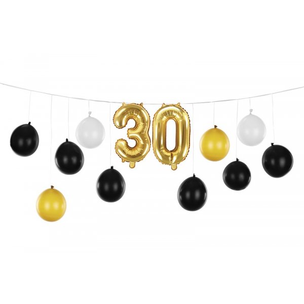 Ballongirlande - 30 - Schwarz/Wei/Gold