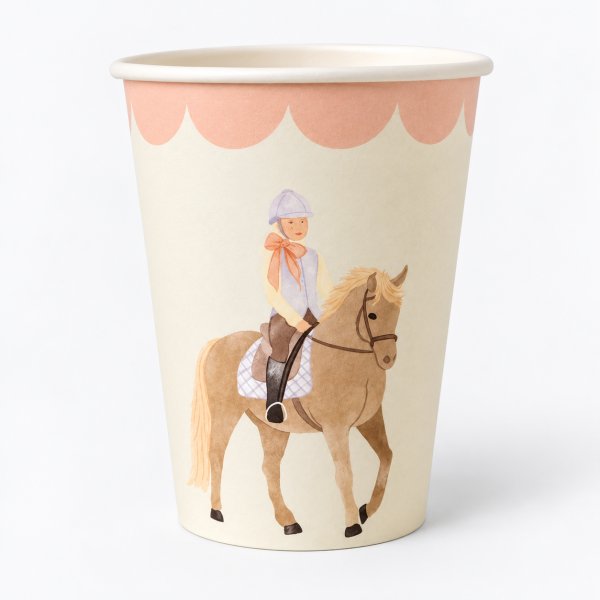 Pappbecher - M�dchen auf Pferd - Lavendelblau - 8er-Packung