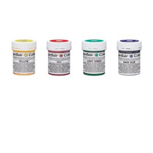 Schokoladenfarben-Set - 4 Grundfarben: Rot, Grün, Gelb, Blau - 4 x 35 g - Sugarflair Schokoladenfarben-Set - 4 Grundfarben: Rot, Grün, Gelb, Blau - 4 x 35 g - Sugarflair