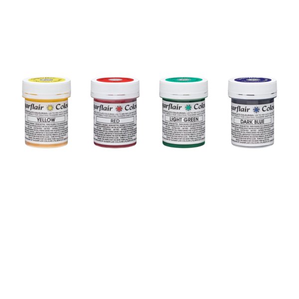 Schokoladenfarben-Set - 4 Grundfarben: Rot, Grün, Gelb, Blau - 4 x 35 g - Sugarflair Schokoladenfarben-Set - 4 Grundfarben: Rot, Grün, Gelb, Blau - 4 x 35 g - Sugarflair