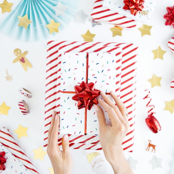 Geschenkpapier - Streifen - Rot/Weiß/Gold Geschenkpapier - Streifen - Rot/Weiß/Gold