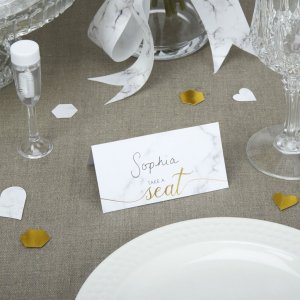 Platzierungskarten - Marmor mit Schriftzug - 25er-Pack