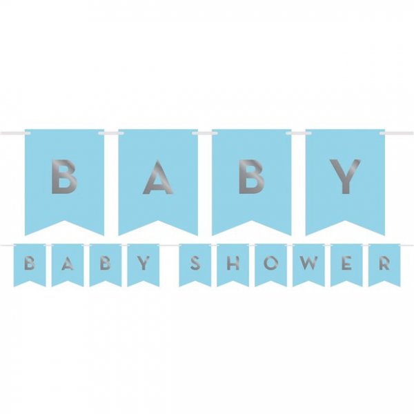 Wimpel mit Aufklebern - Babyparty - Blau/Silber