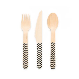Holzbesteck - Schwarzes Zickzackmuster - 18er-Pack (6 Gedecke) Holzbesteck - Schwarzes Zickzackmuster - 18er-Pack (6 Gedecke)