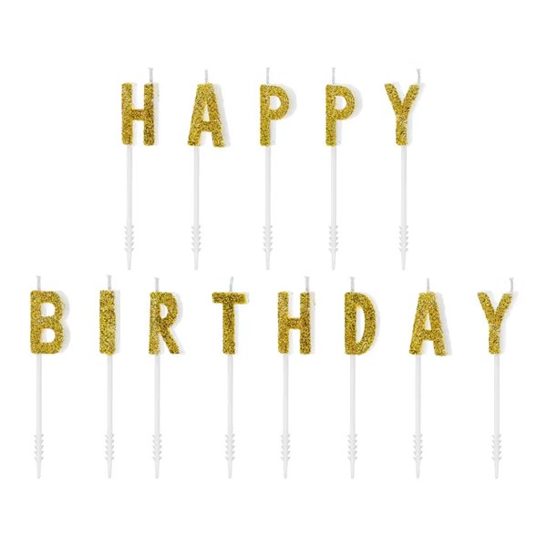 Kuchenkerze - Happy Birthday - Goldglitter