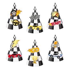 Partyhüte - Rennsport - 6er-Pack - mit Namensschild Partyhüte - Rennsport - 6er-Pack - mit Namensschild