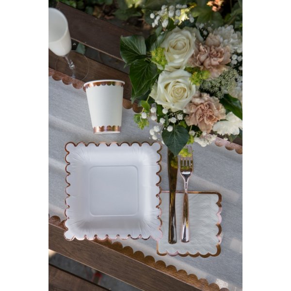 Pappteller - Quadratisch - Weiß/Roségoldrand - 10er-Pack Pappteller - Quadratisch - Weiß/Roségoldrand - 10er-Pack