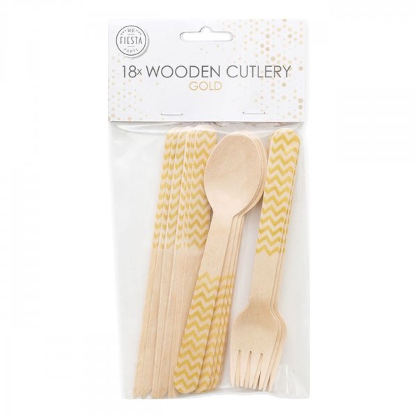 Holzbesteck - Gold - 18er-Packung